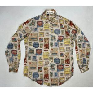 VINTAGE Exit Shops Silk All Over Scarf Print Shirt Women Medium Long Sleeve 90s